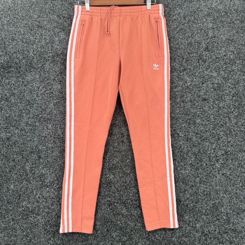Adidas Originals SST Track Pants Coral Pink White 3 Stripe Slim Joggers Womens S